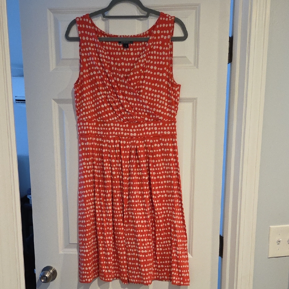 Lands' End Coral and White Dot Dress